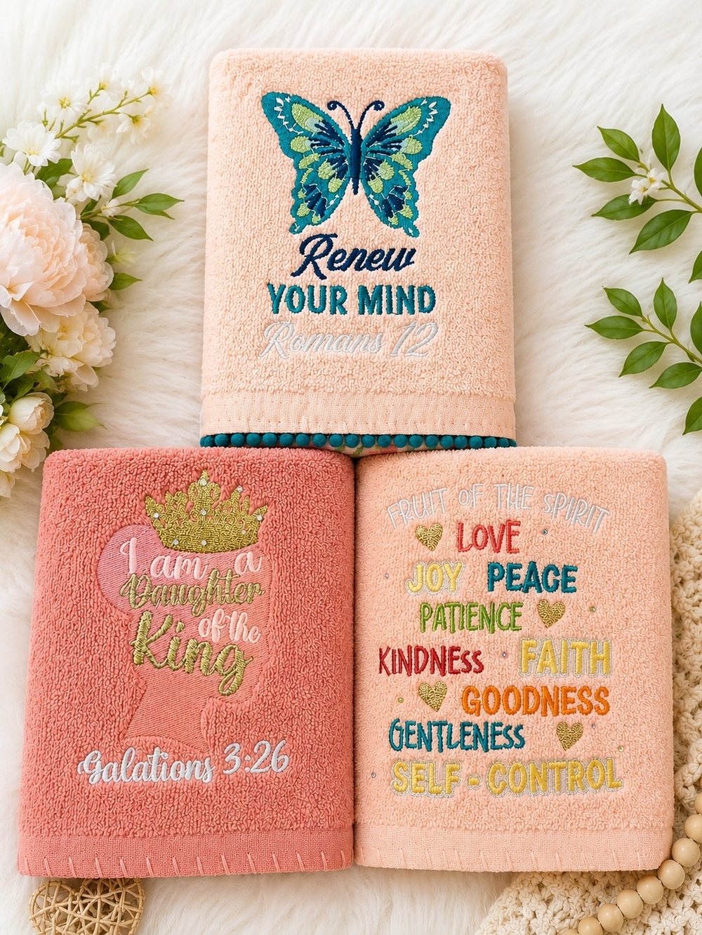 Inspirational Butterflies & Scripture Hand Towel - Peach Set
